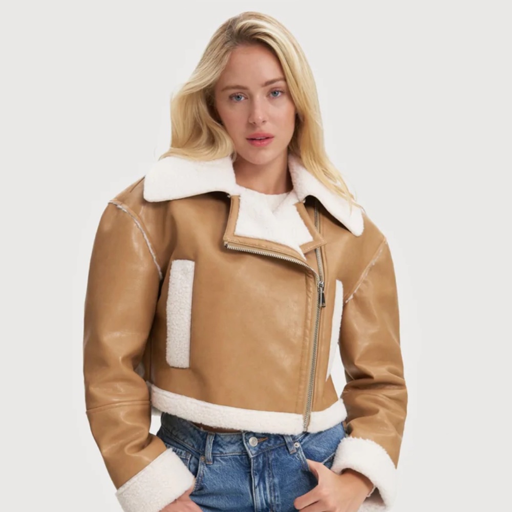 Brand New With Tags Noize Viveca Cropped Shearling Vegan Leather Jacket (S)